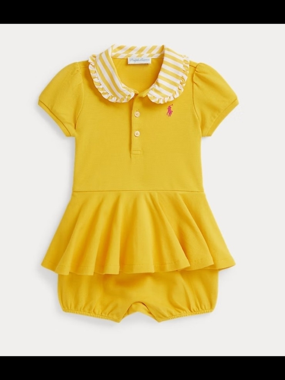 Ralph Lauren Yellow Striped-Collar Polo Peplum Romper 18m